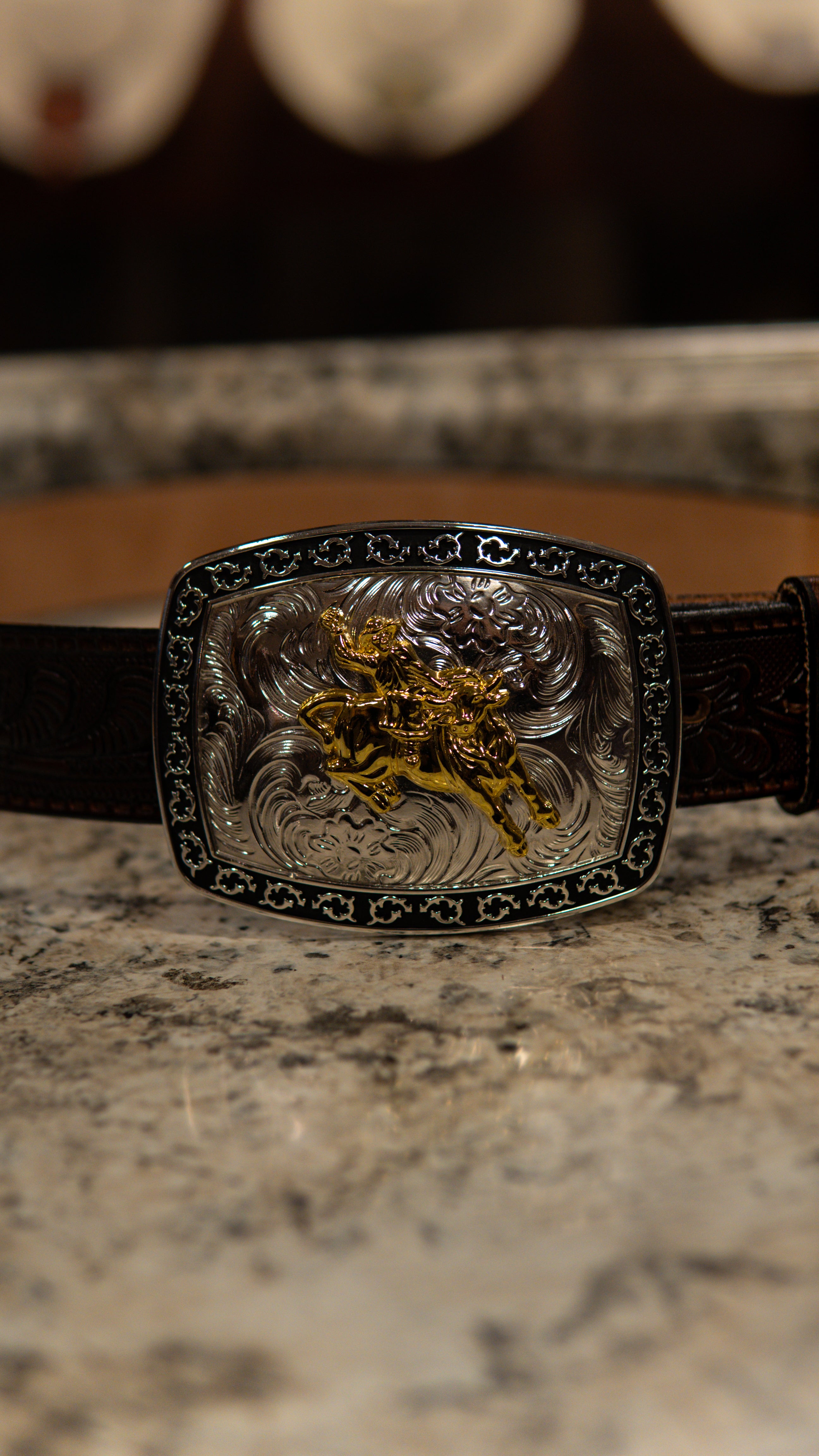Roman Bull Rider Rounded Square Western Buckle