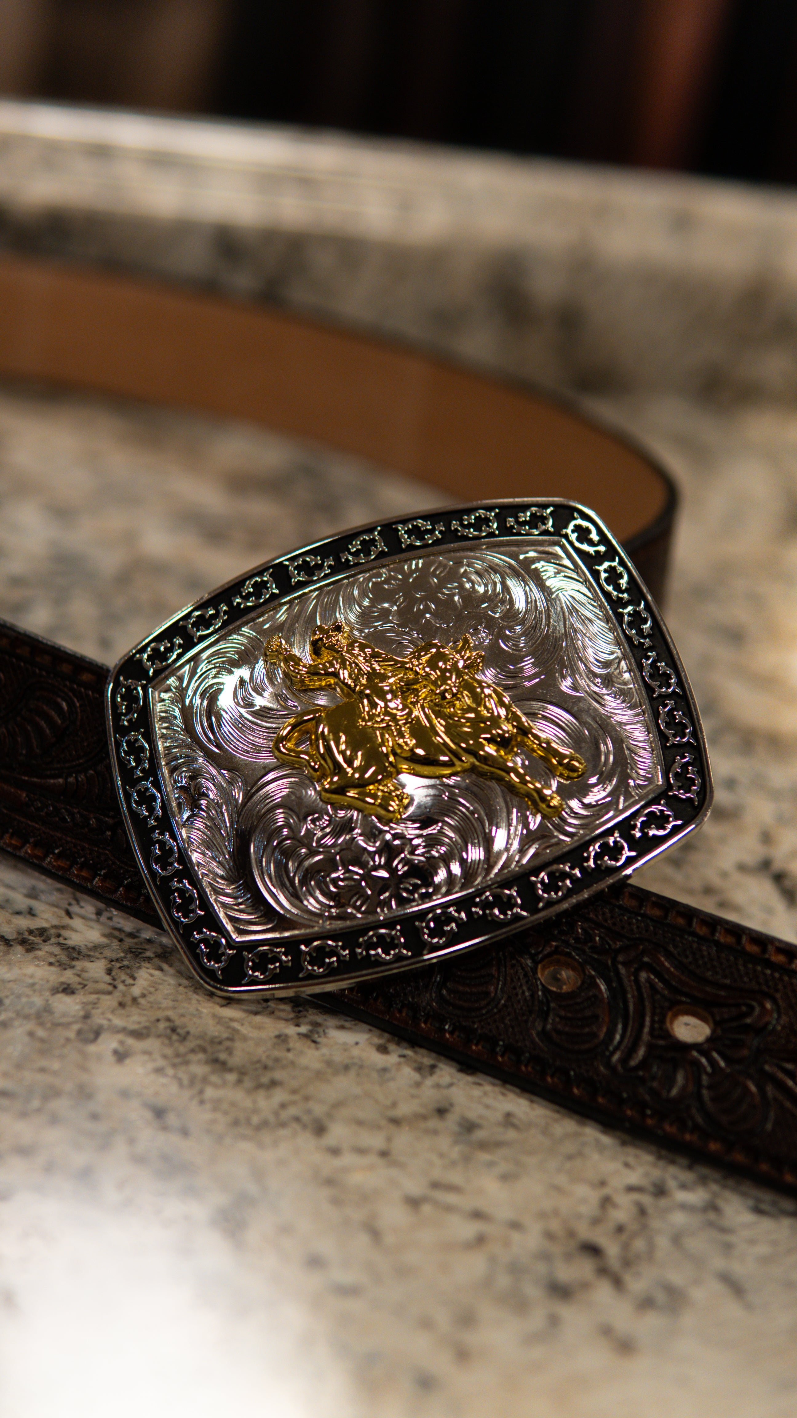 Roman Bull Rider Rounded Square Western Buckle