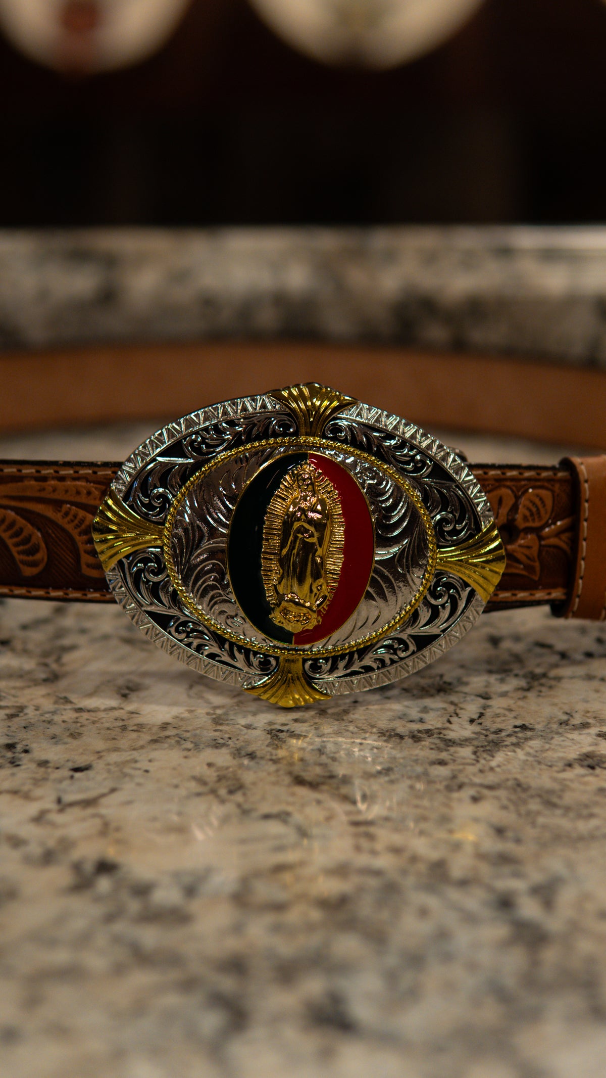 Virgin Mary Pyra Sphere Western Buckle