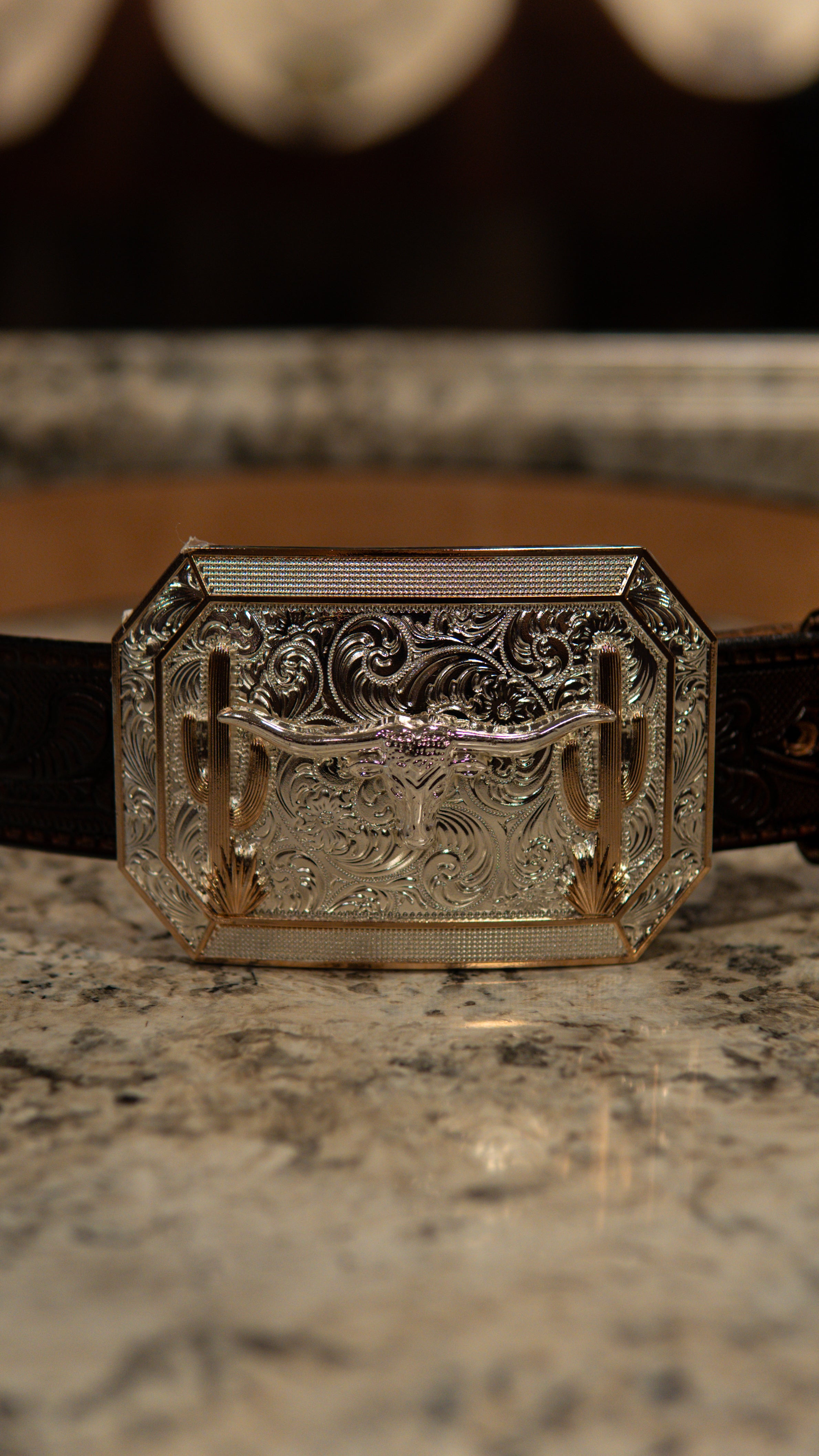 Long Horn Cactus Silver Squarw Western Buckle