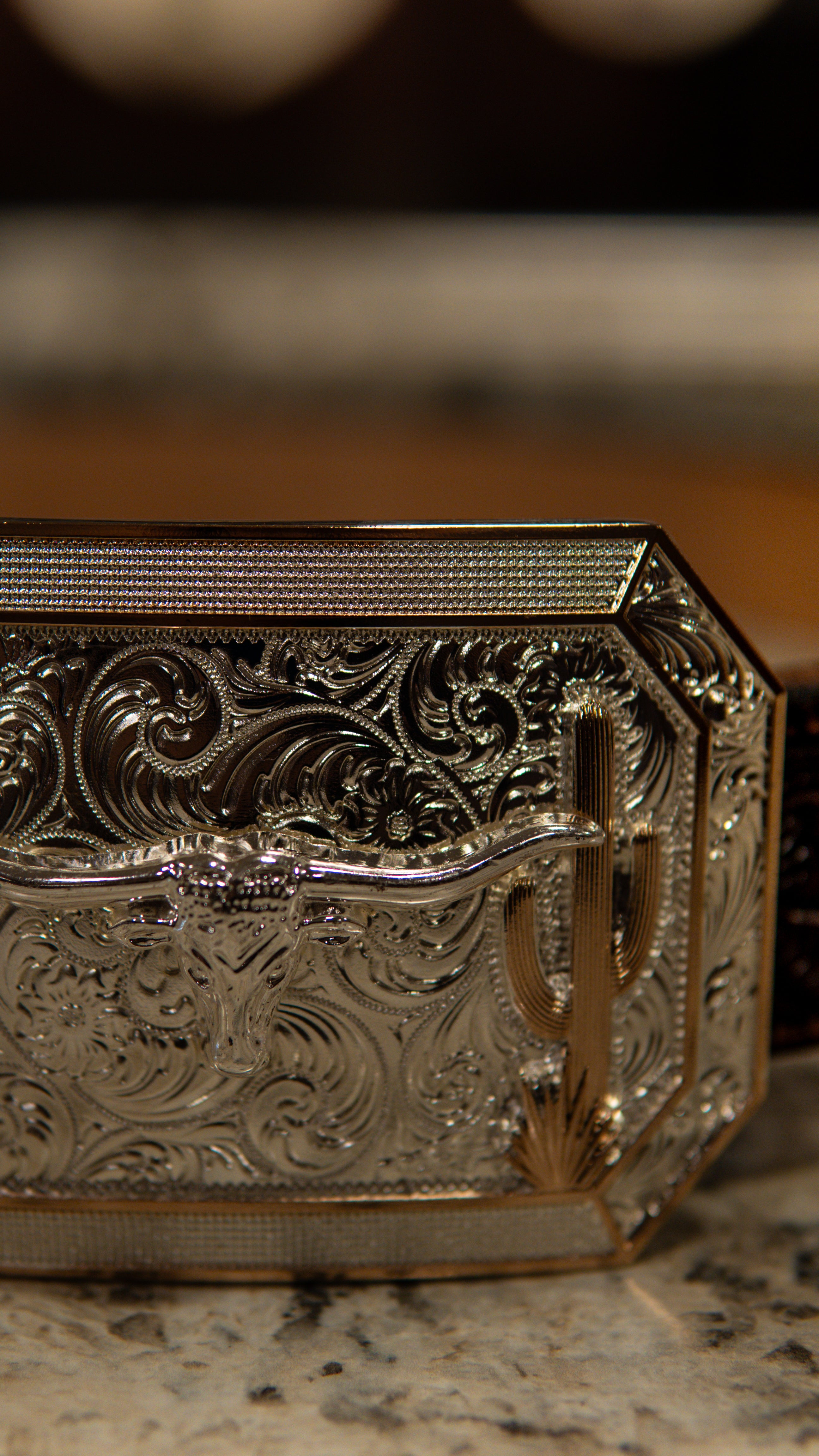 Long Horn Cactus Silver Squarw Western Buckle