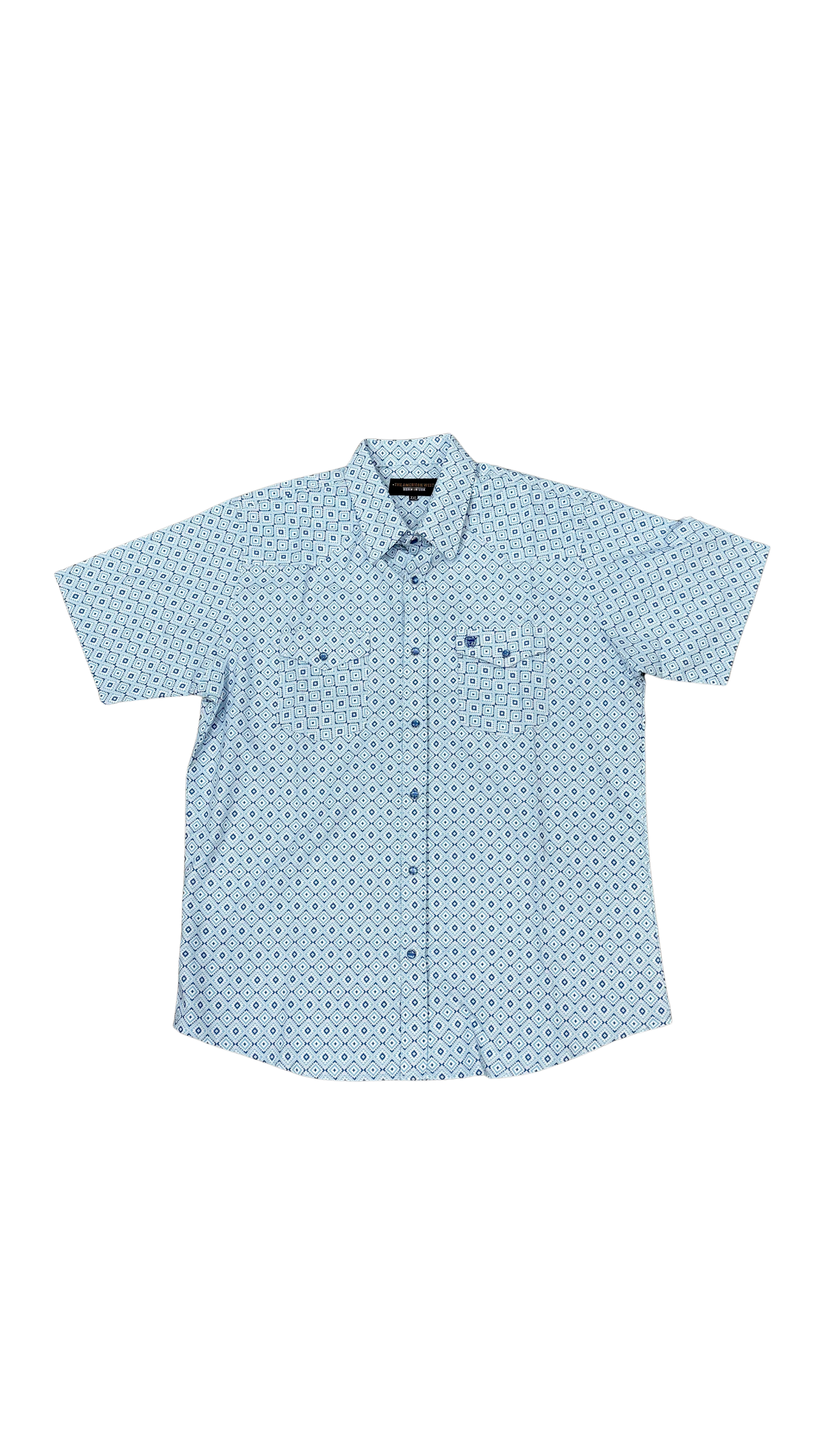 Men’s Printed Short Sleeve Button Up - Blue