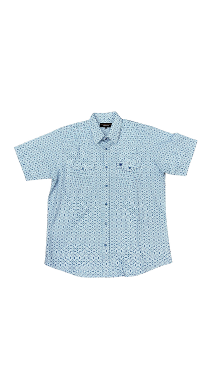 Men’s Printed Short Sleeve Button Up - Blue