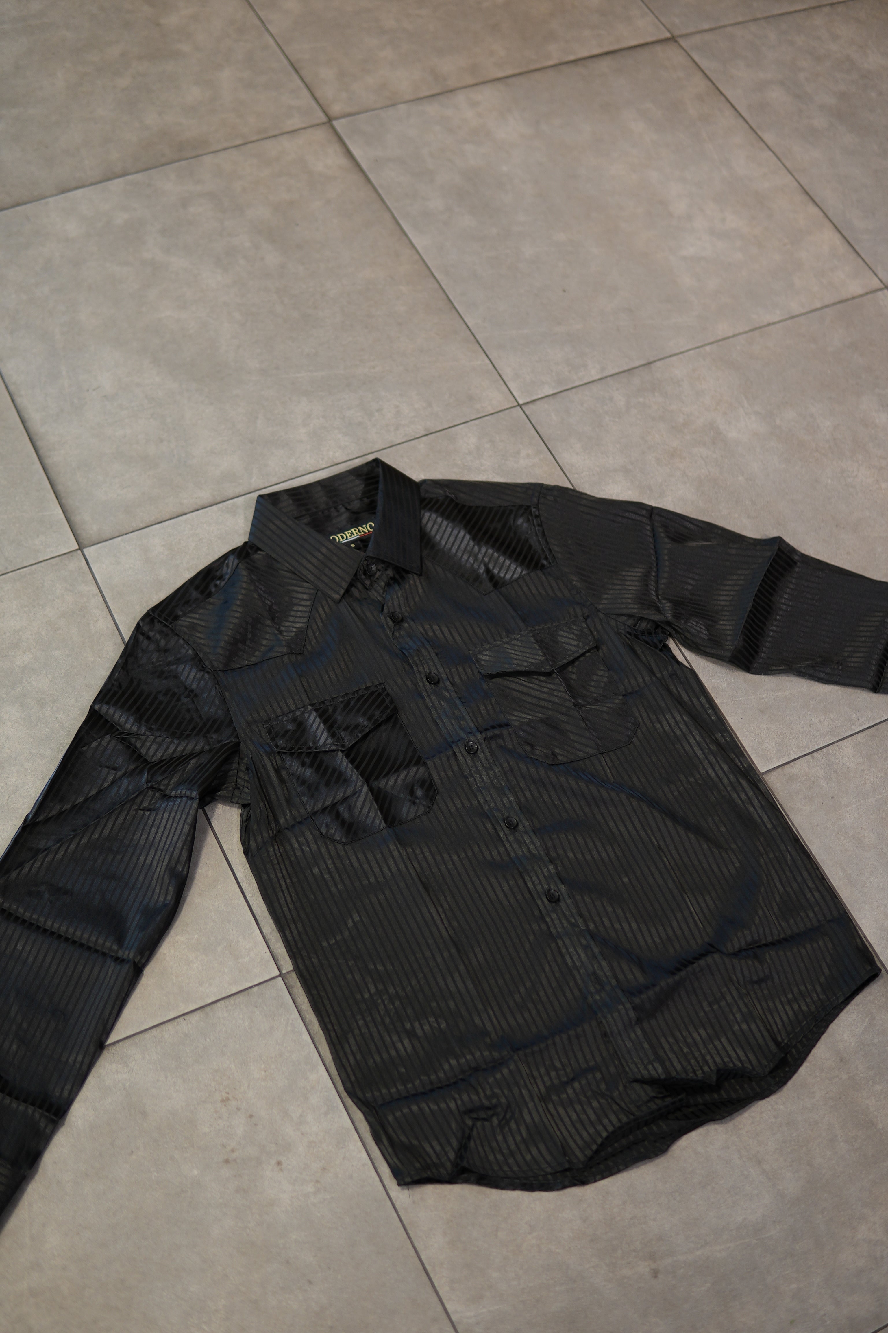 Men’s Long Sleeve Button Up - Silky Striped Black