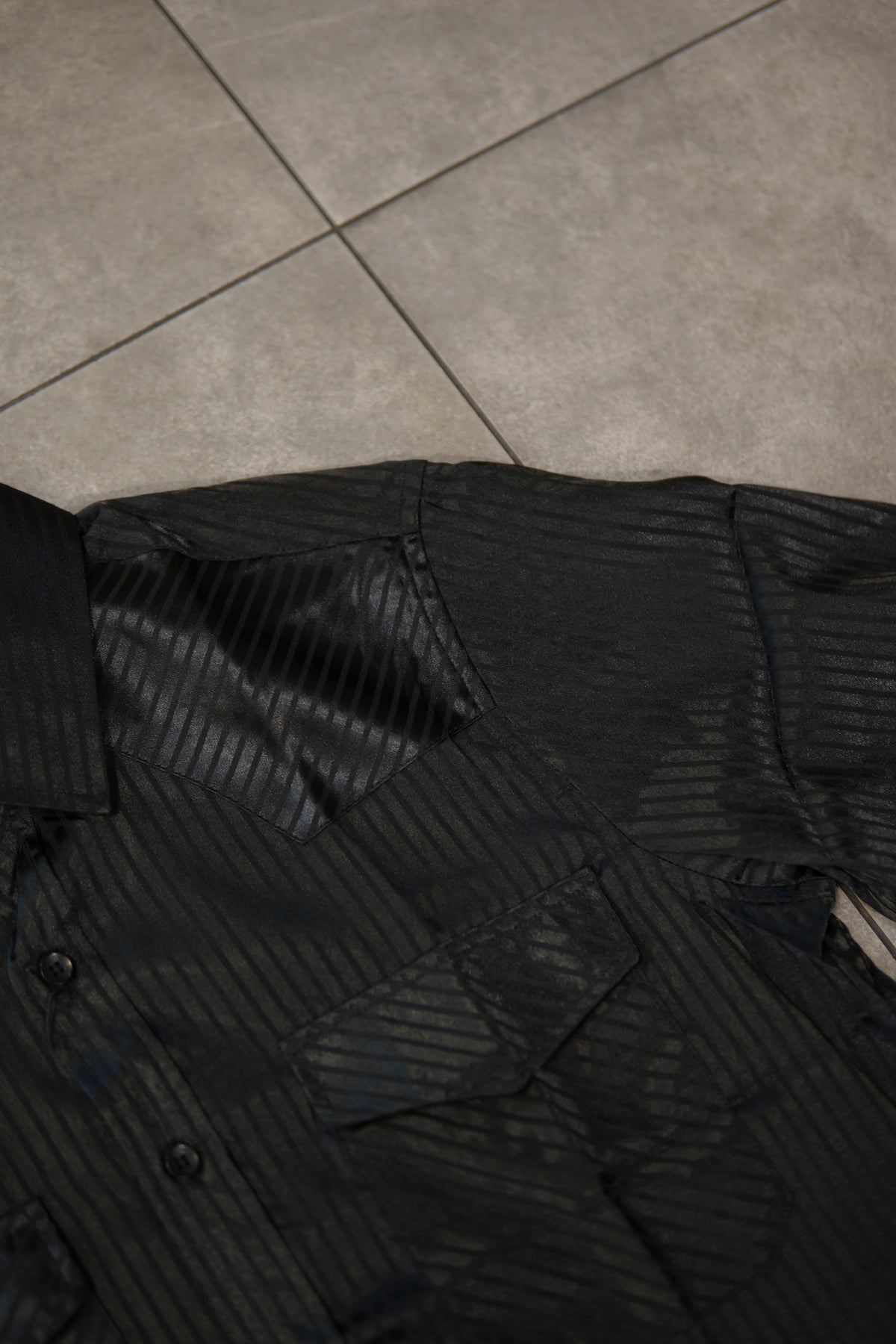 Men’s Long Sleeve Button Up - Silky Striped Black
