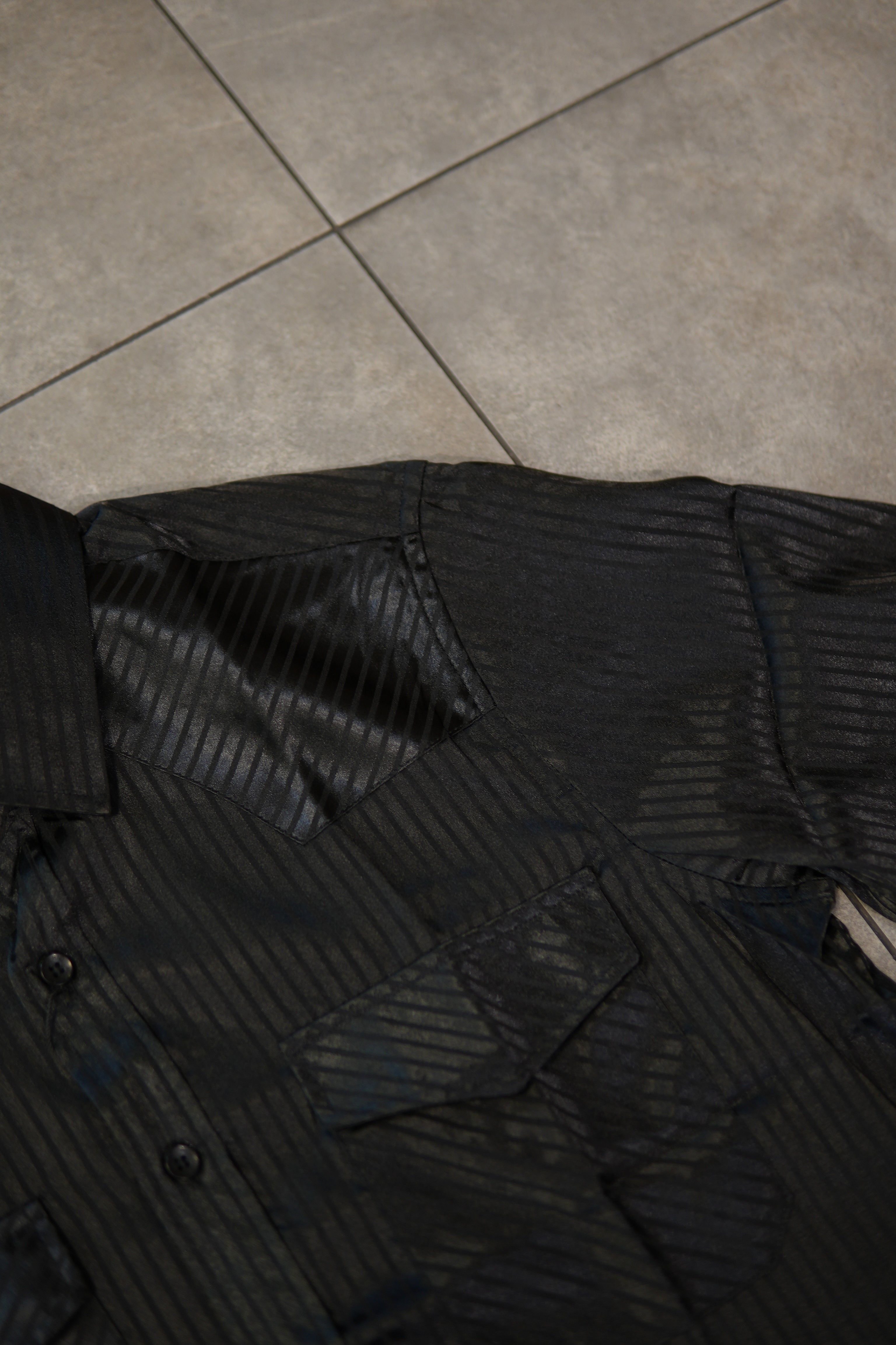 Men’s Long Sleeve Button Up - Silky Striped Black