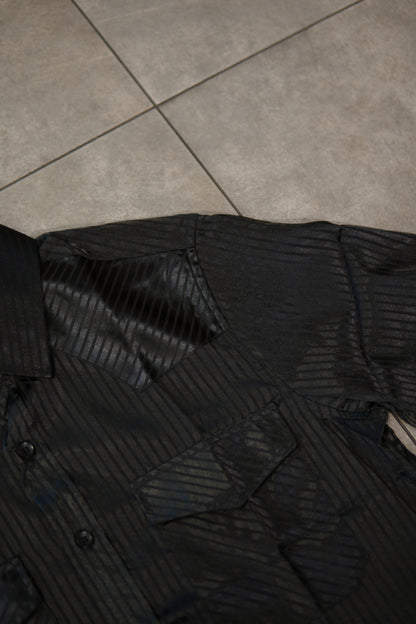 Men’s Long Sleeve Button Up - Silky Striped Black