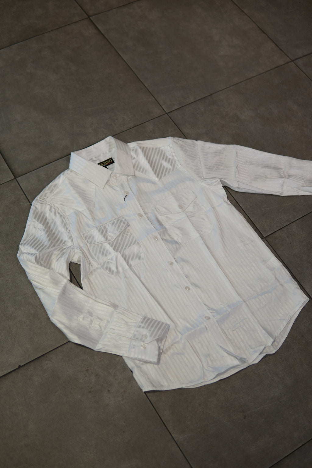 Men’s Long Sleve Button Up - Silky Striped White
