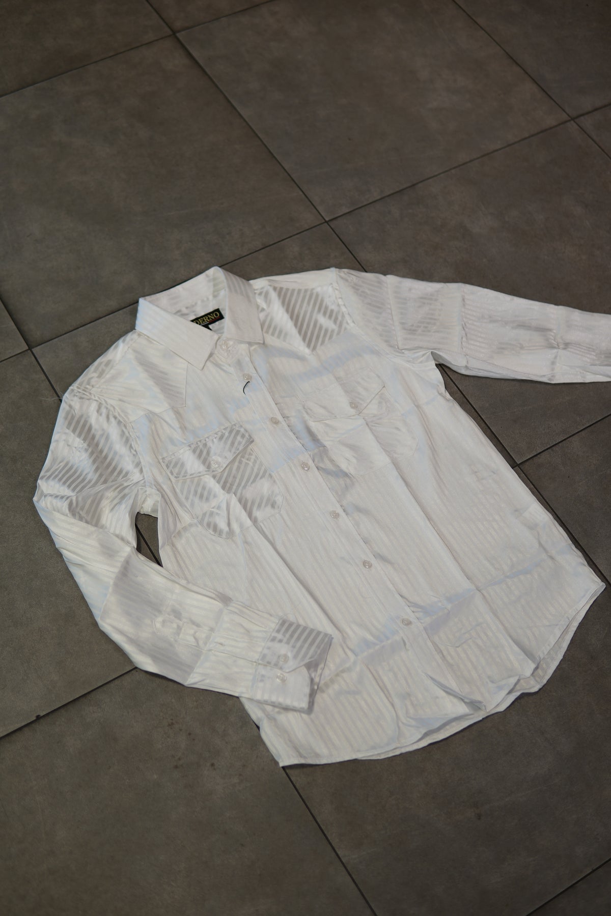 Men’s Long Sleve Button Up - Silky Striped White