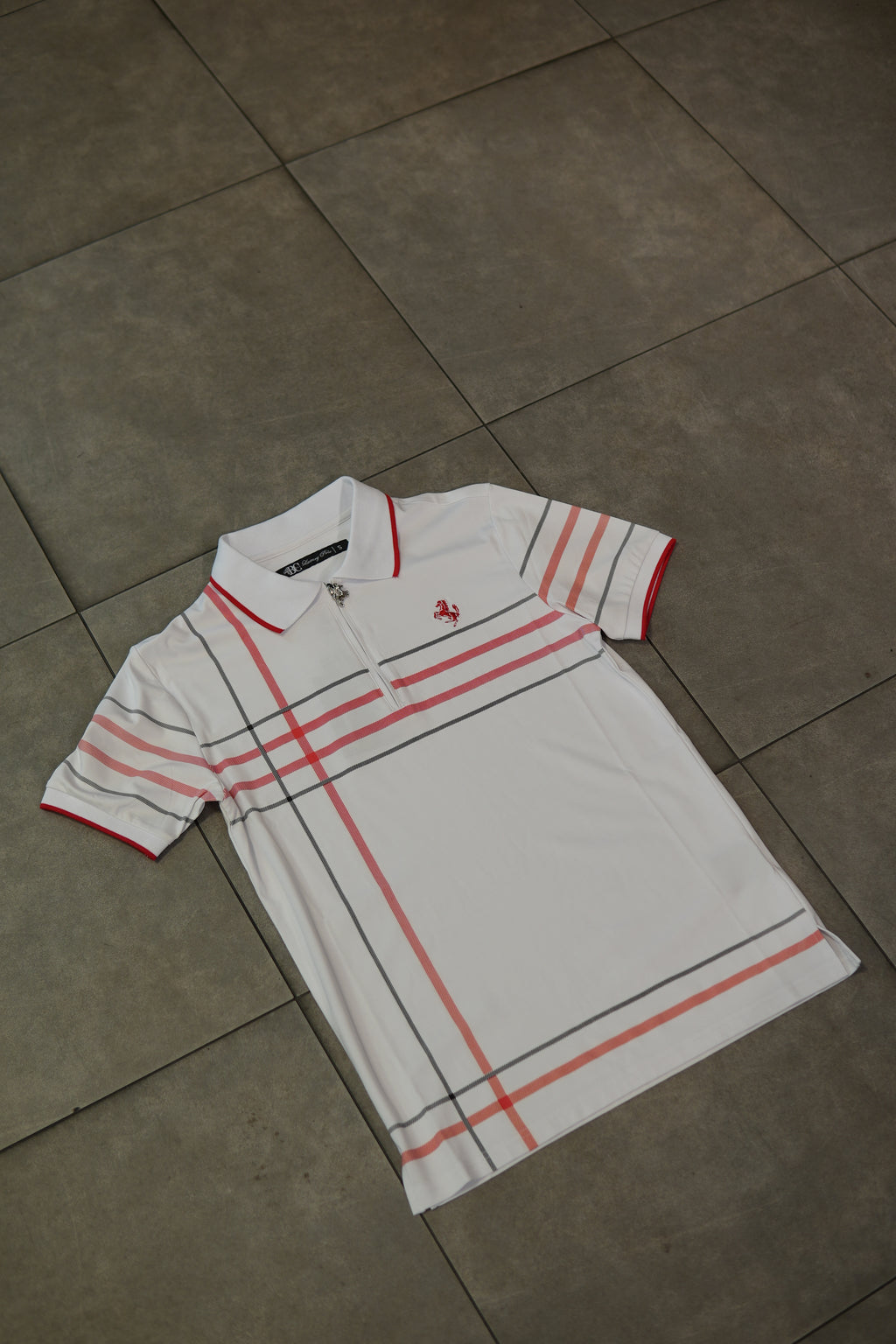 Men’s Polo Button Up - White Red
