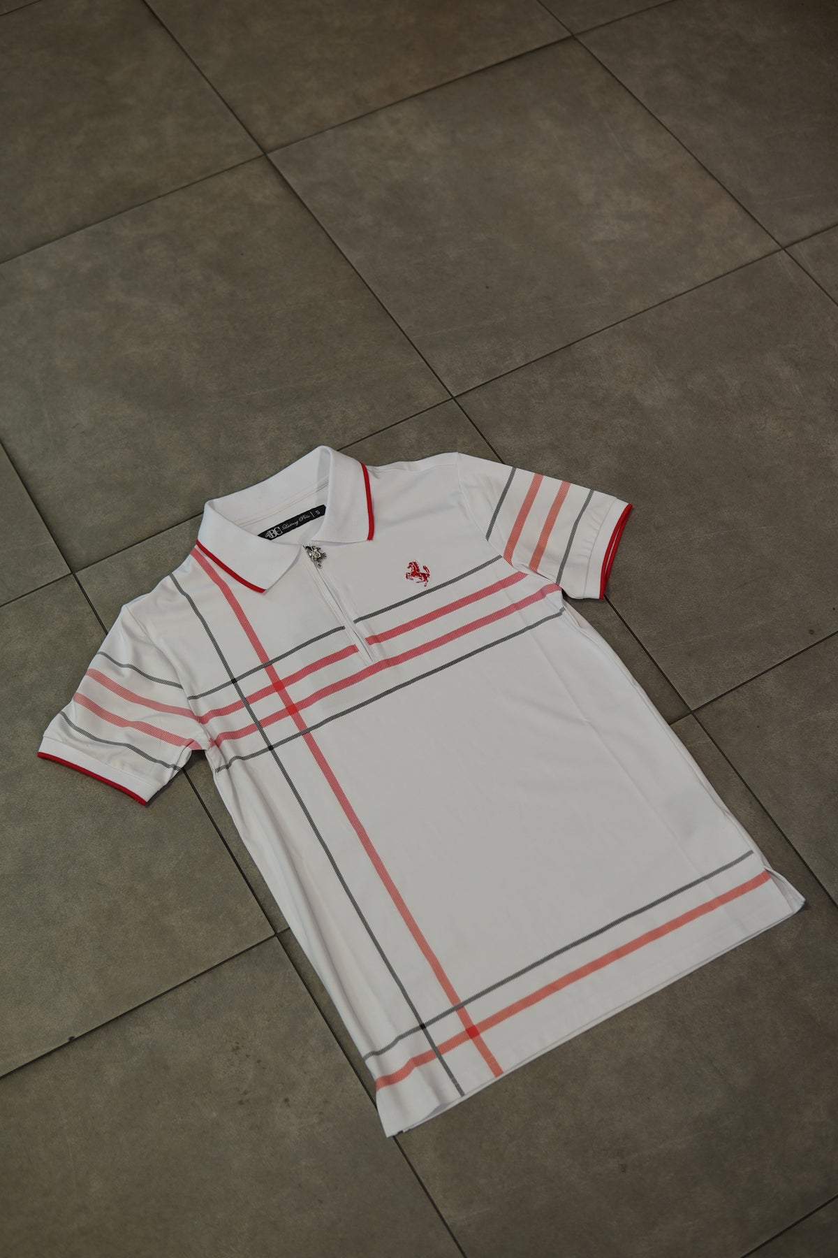 Men’s Polo Button Up - White Red