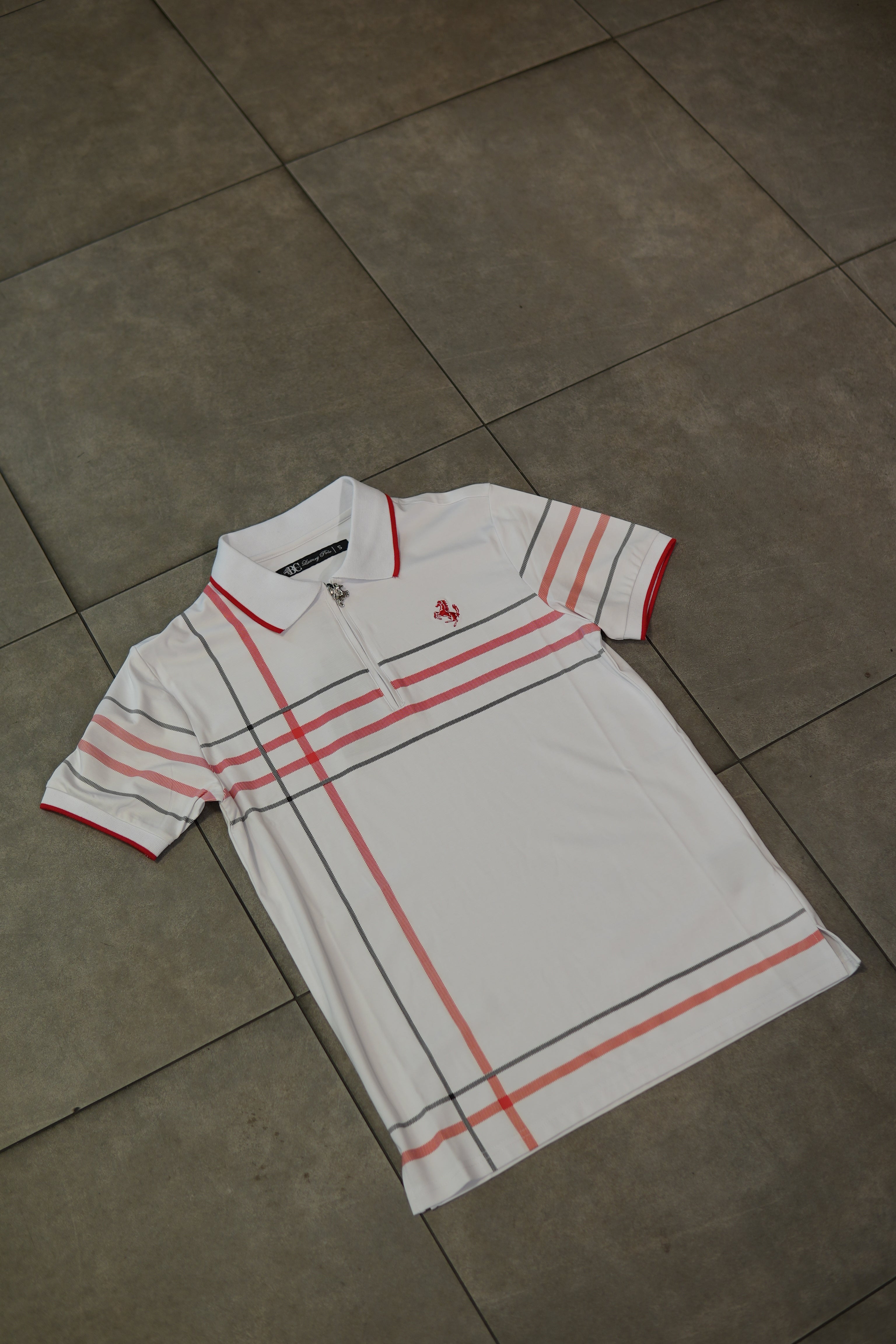 Men’s Polo Button Up - White Red