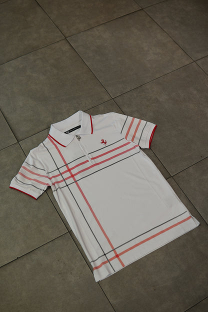 Men’s Polo Button Up - White Red