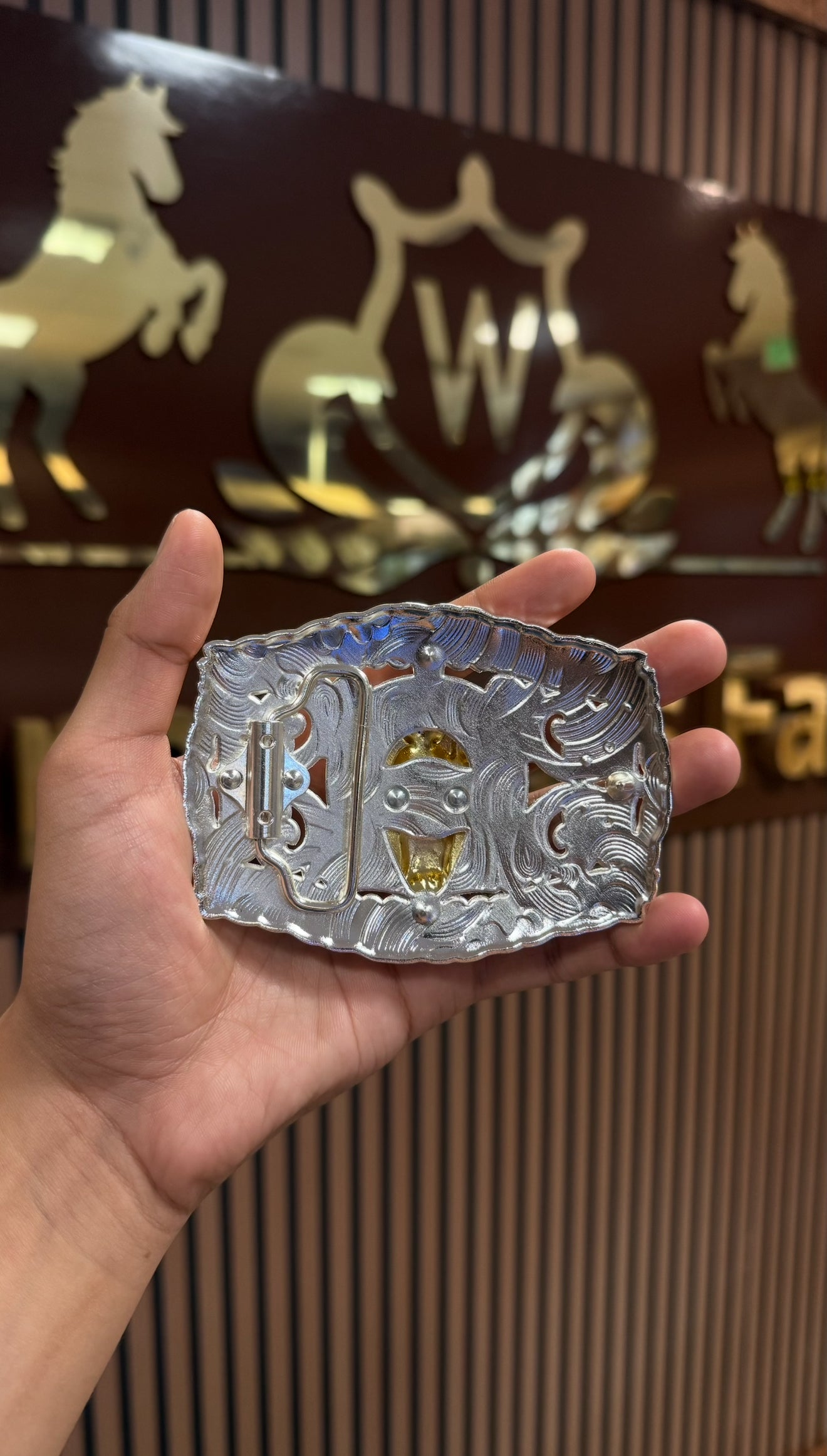 San Judas Red Gem Gold Silver Buckle