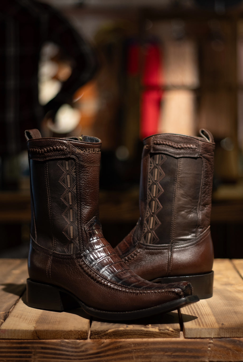 Mahuestic Caiman Belly Cafe Zip Up Narrow Square Toe Boots