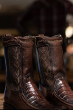 Mahuestic Caiman Belly Cafe Zip Up Narrow Square Toe Boots