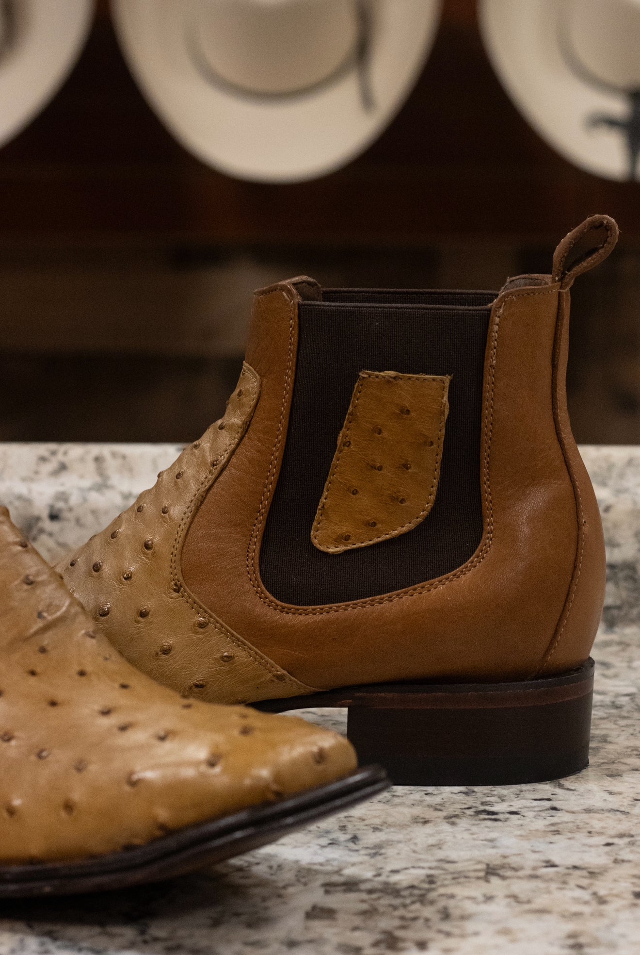 Ostrich Square Toe “Honey Comb” Botin