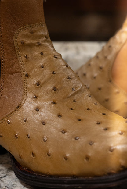 Ostrich Square Toe “Honey Comb” Botin