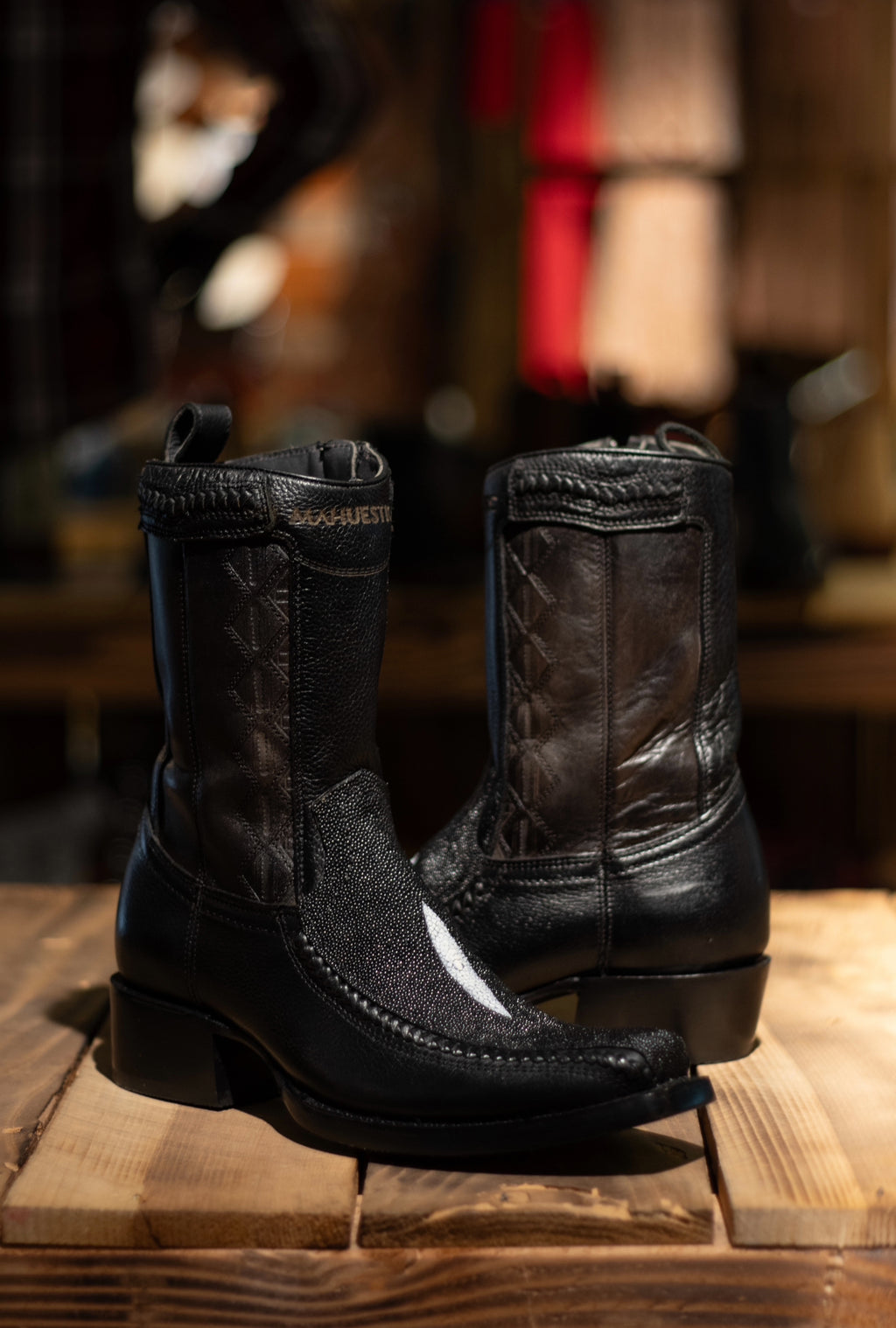 Mahuestic Stingray Negro Zip Up Narrow Square Toe Boots