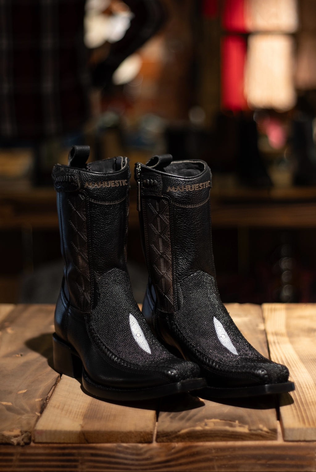 Mahuestic Stingray Negro Zip Up Narrow Square Toe Boots