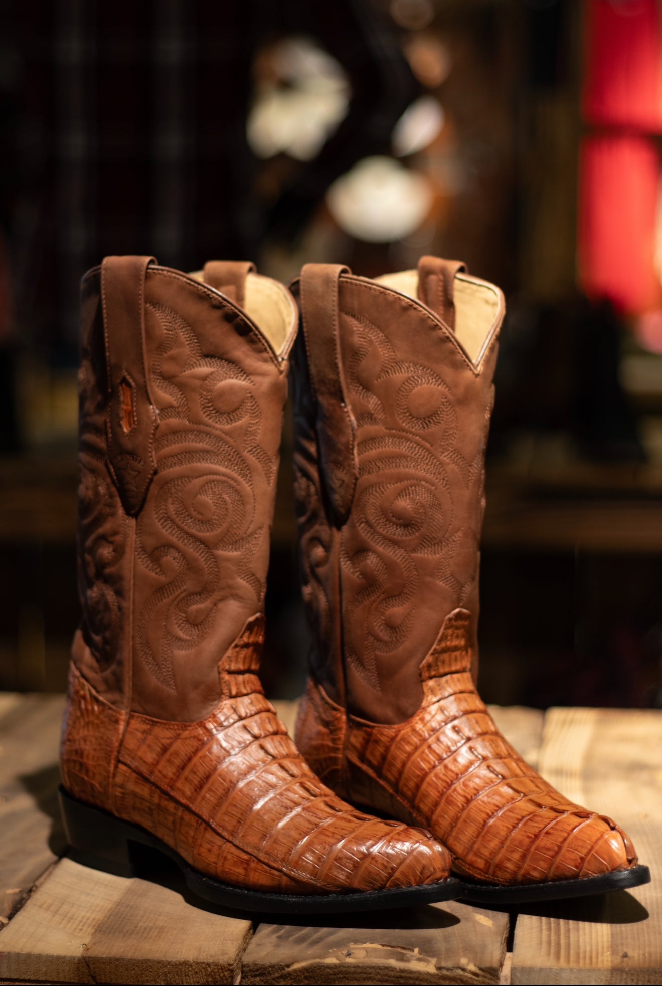 Caiman Tail J Toe “Cognac” Boots
