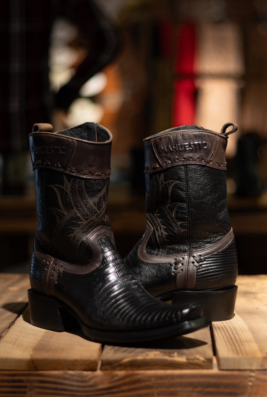 Mahuestic Lizard Midnight Zip Up Dubai Toe Boots