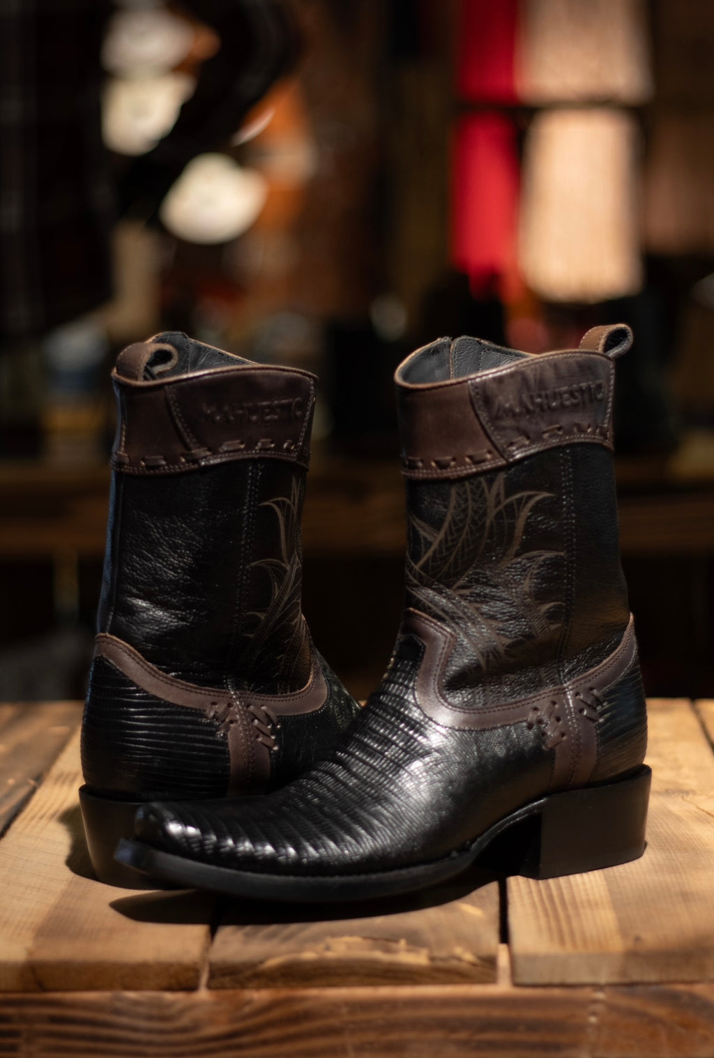 Mahuestic Lizard Midnight Zip Up Dubai Toe Boots