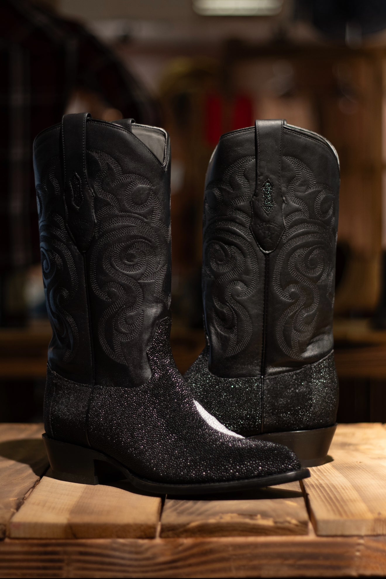Stingray J Toe “Caviar Negro” Boots