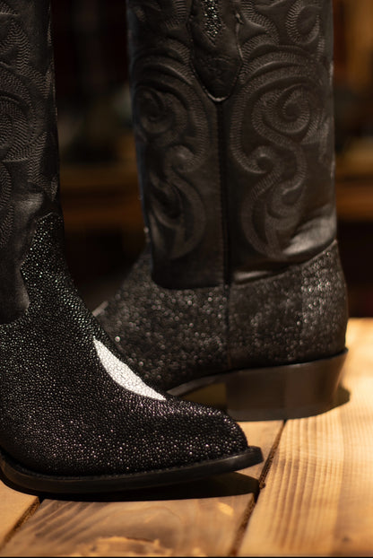 Stingray J Toe “Caviar Negro” Boots