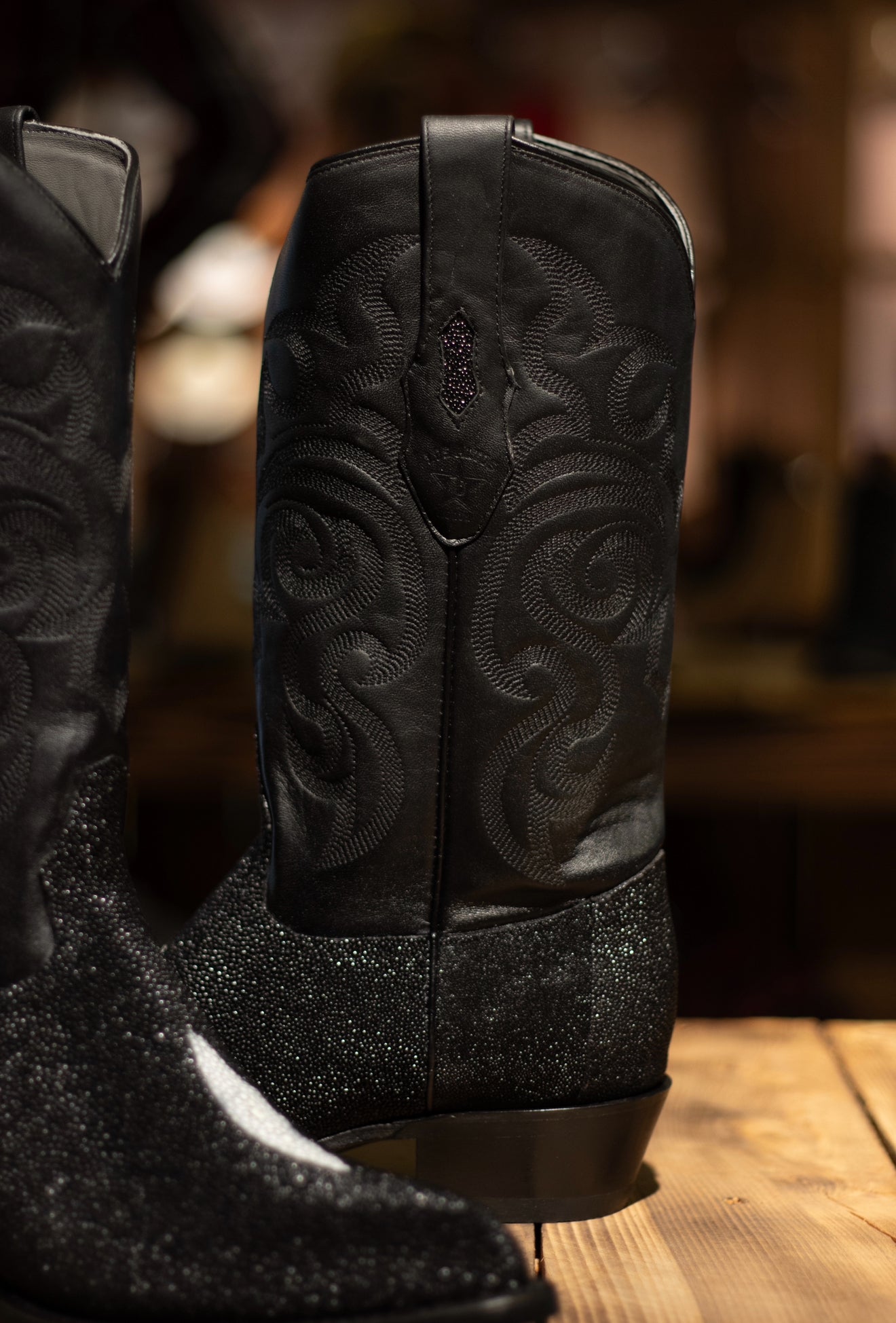 Stingray J Toe “Caviar Negro” Boots