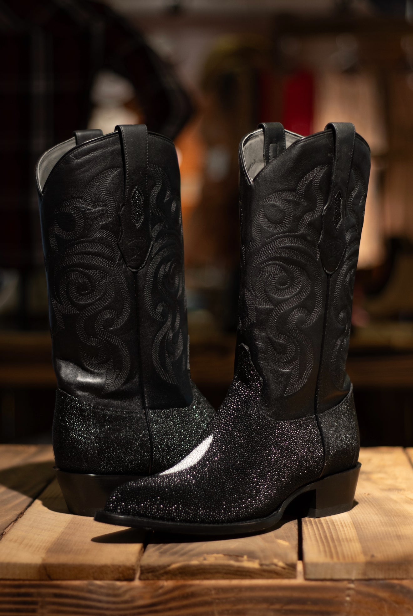 Stingray J Toe “Caviar Negro” Boots