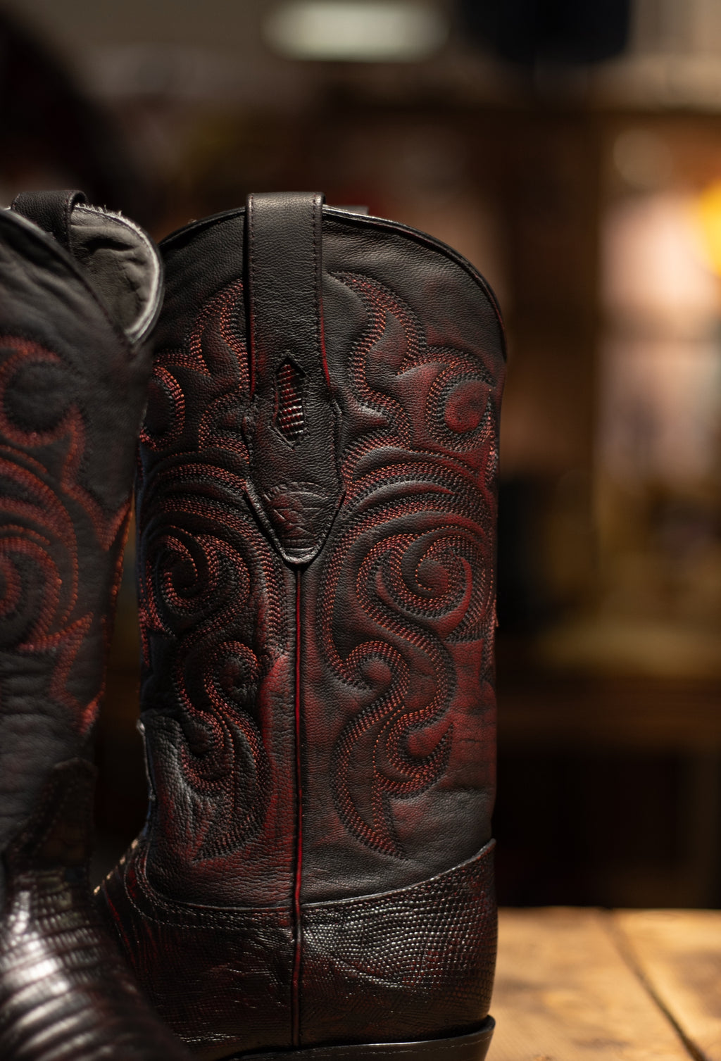 Lizard J Toe “Black Cherry” Boots
