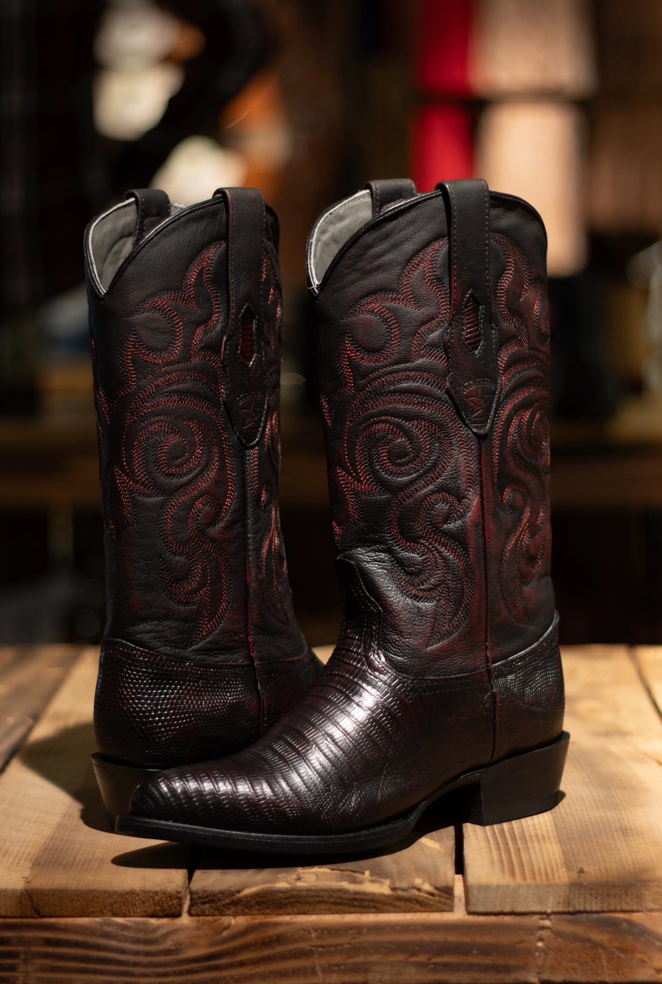 Lizard J Toe “Black Cherry” Boots