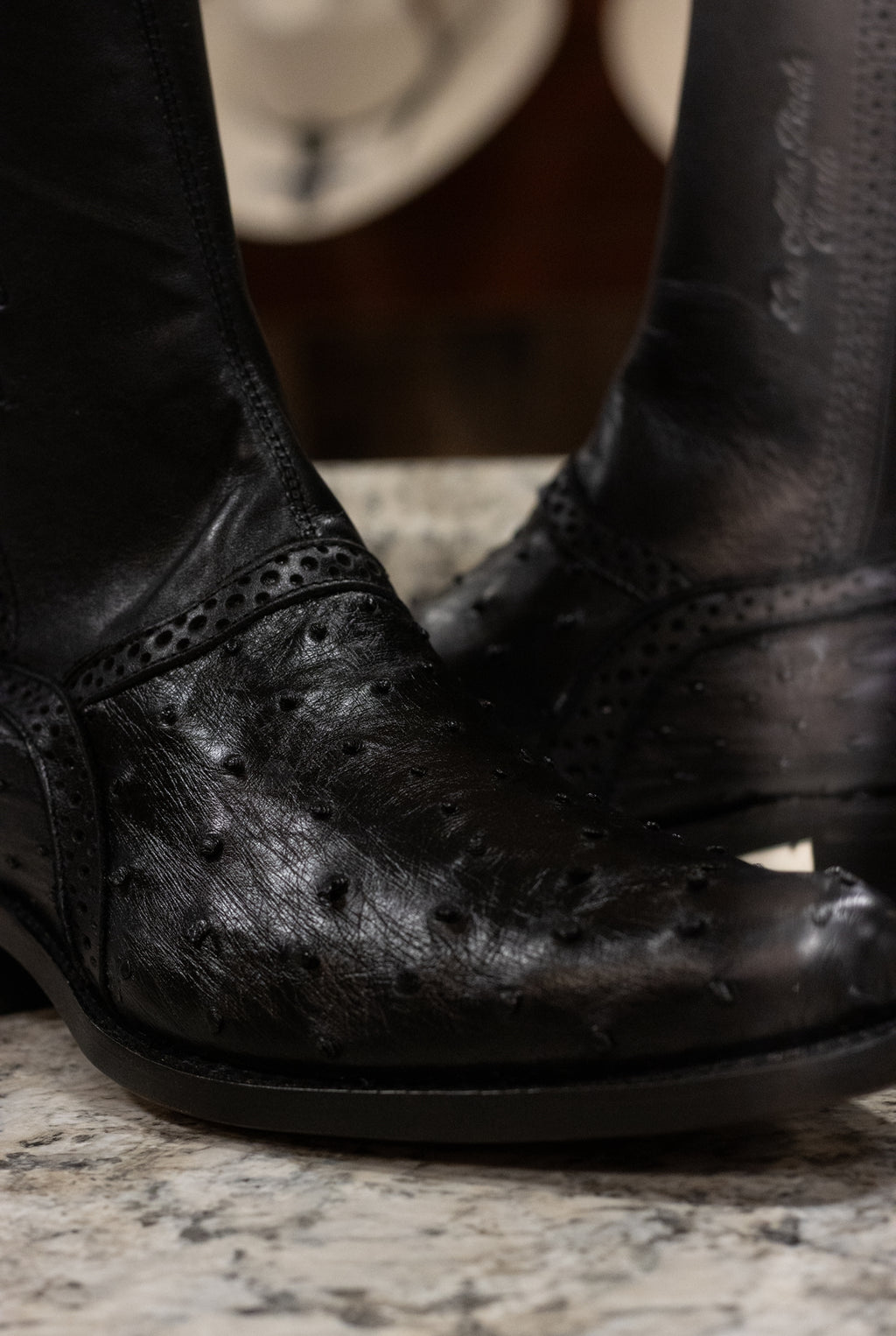 Ostrich Francia Zipper Botin “Midnight Black”