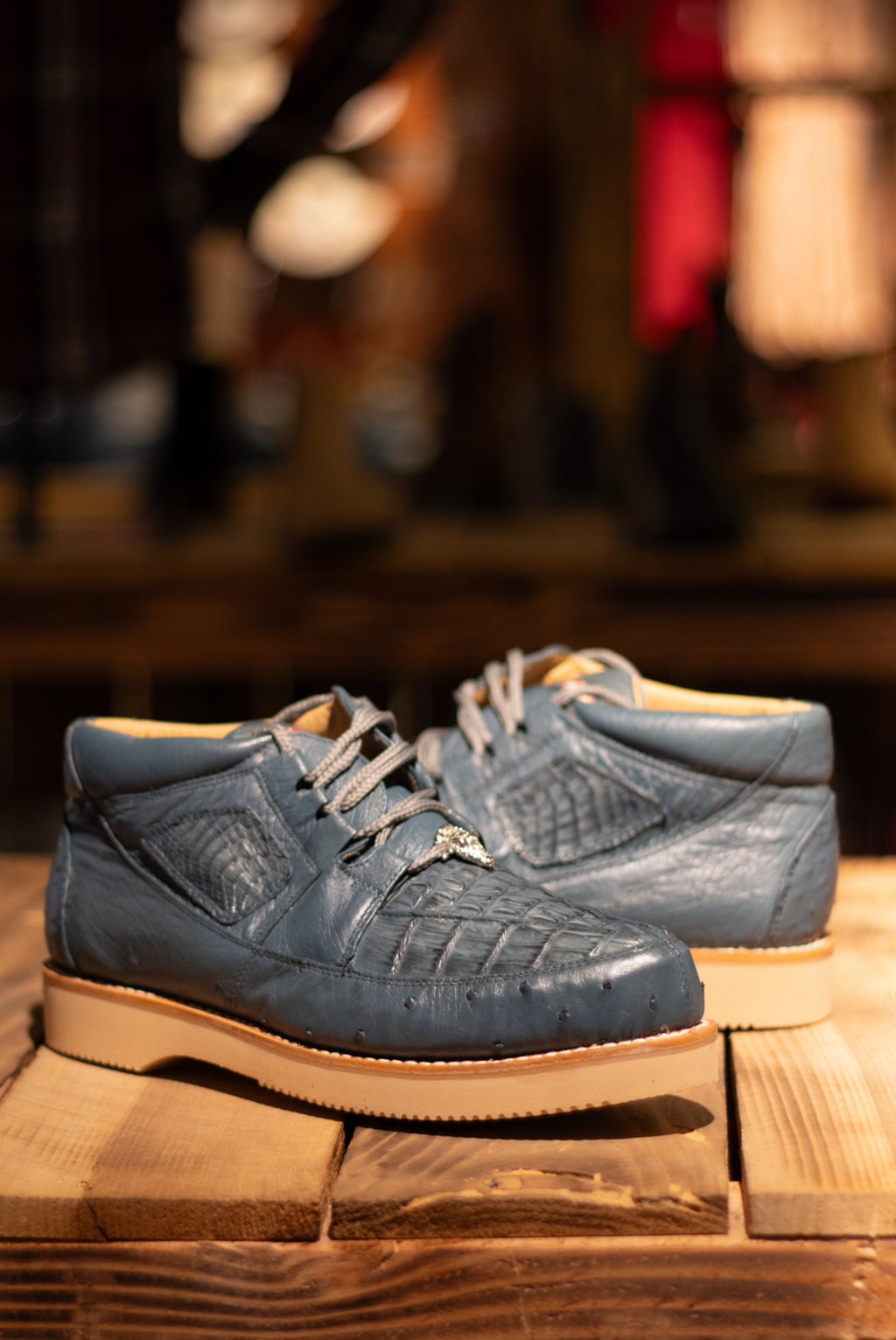 Caiman Ostrich Exotic “Blue Jean” Shoes