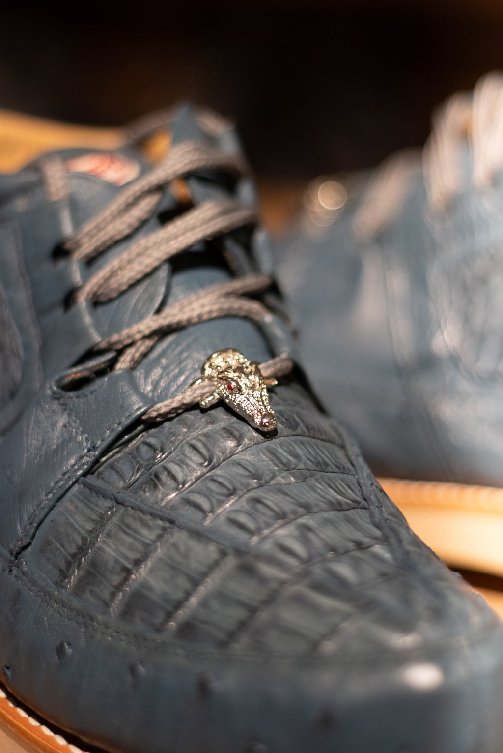 Caiman Ostrich Exotic “Blue Jean” Shoes