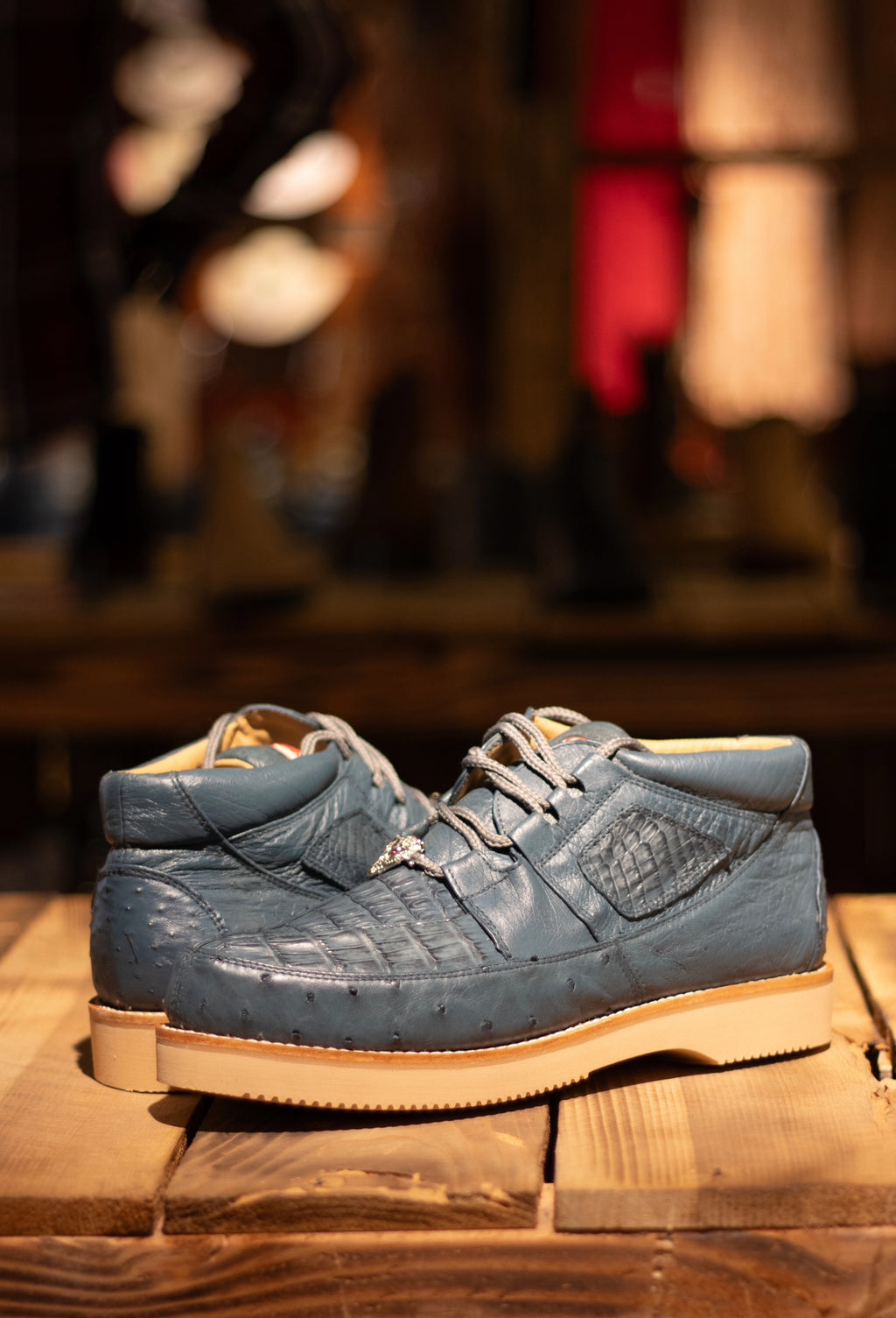 Caiman Ostrich Exotic “Blue Jean” Shoes