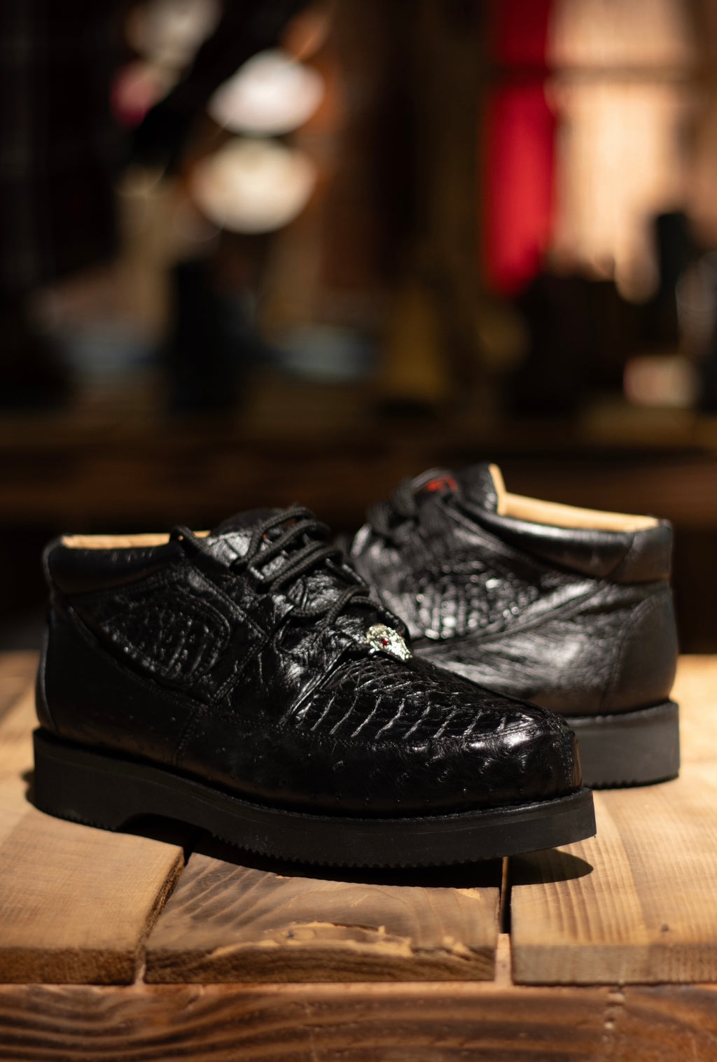 Caiman Ostrich Exotic “Negro” Shoes