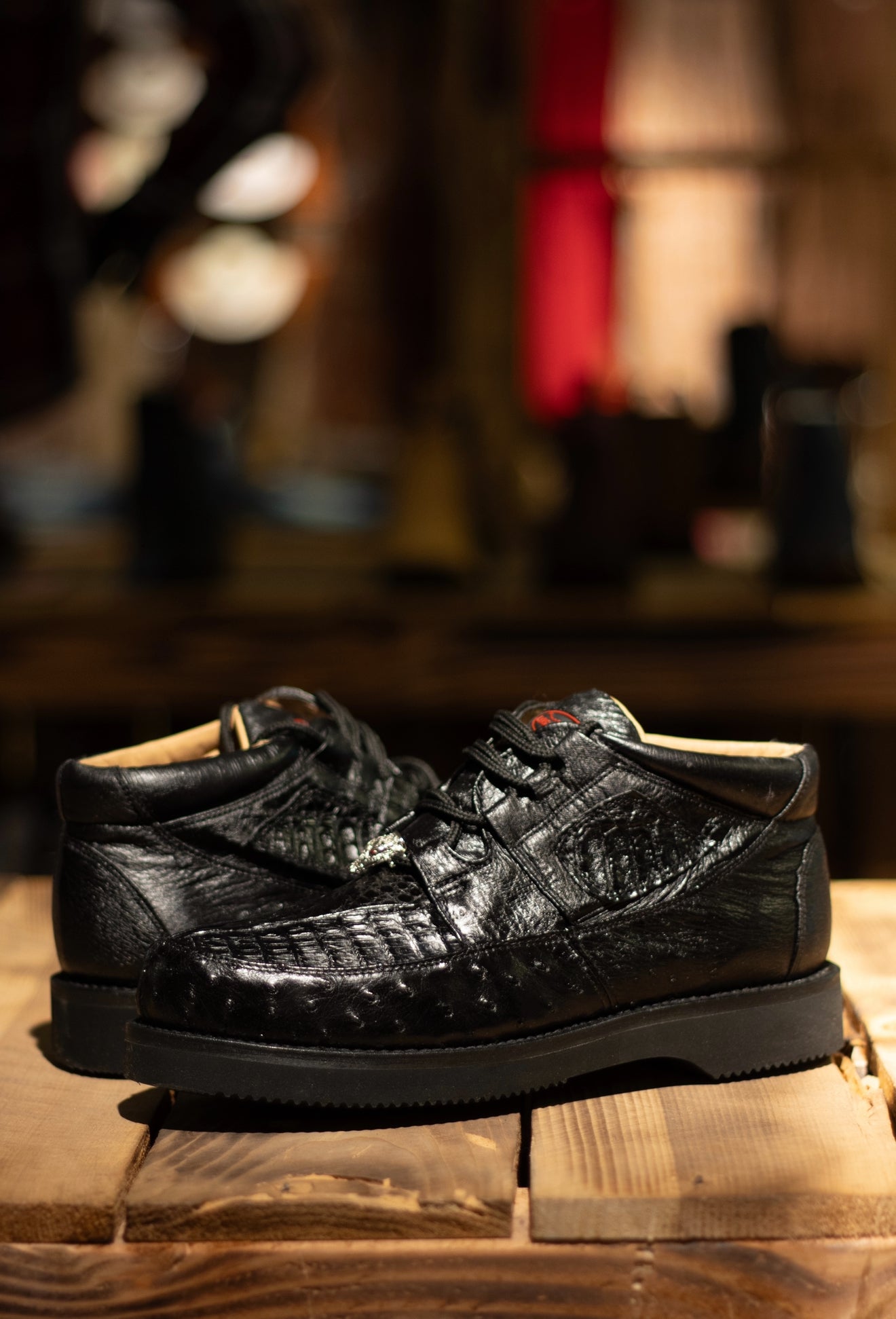 Caiman Ostrich Exotic “Negro” Shoes